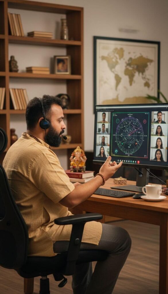 Jai Om Dave is teaching vedic sciences to his students