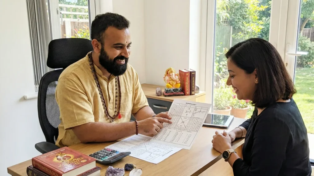 jai om dave is giving a happy numerology consultation to one of his many happy clients